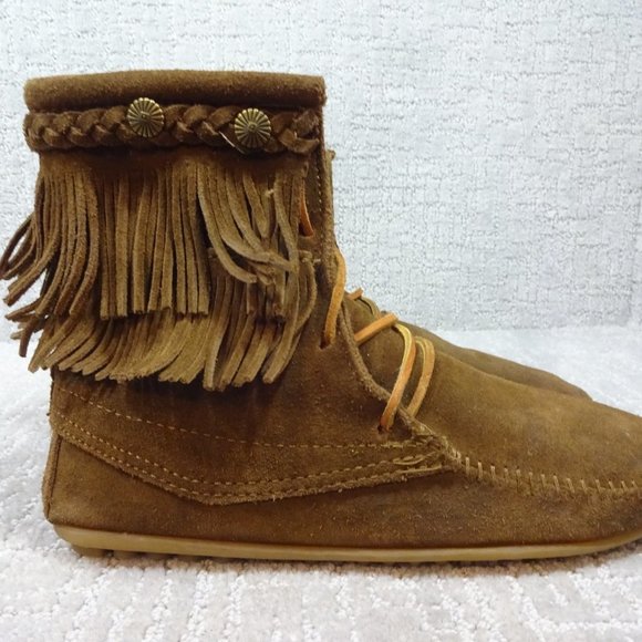 Minnetonka Tramper Womens Size 8 US Brown Suede Double Fringe Boots #623 - Picture 4 of 10